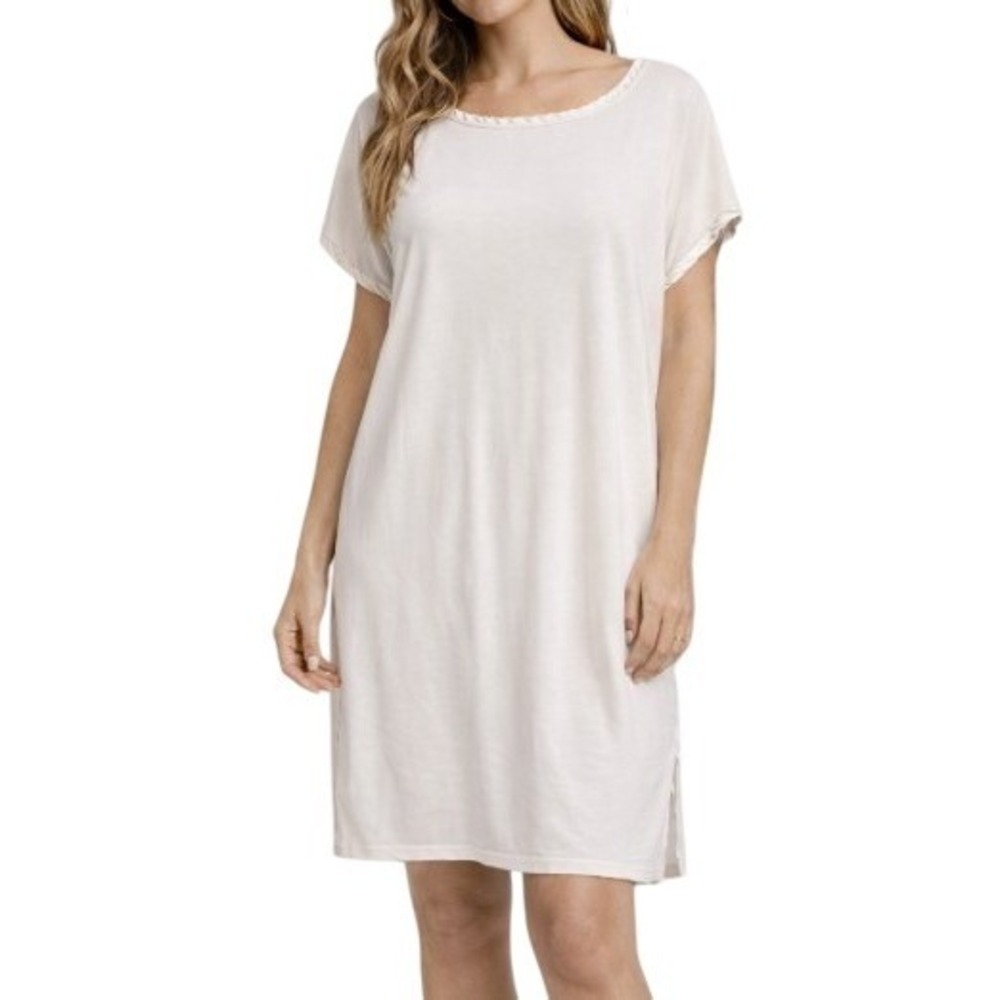 Vintage Natori Sleep Shirt Ivory Side Slit Lightweight Comfort Nightgown Size M